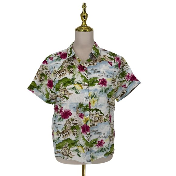 Cynthia Rowley Linen Amalfi Coast Button Down Camp Shirt Sz S EUC Vacation Soft - Picture 2 of 12